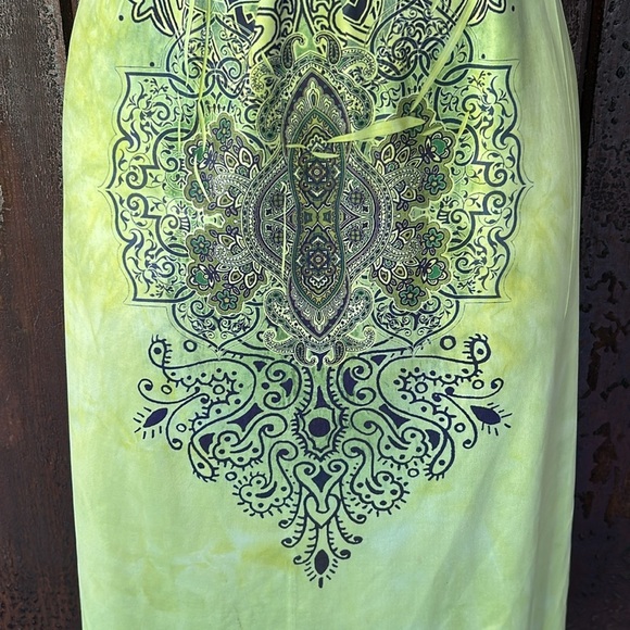 SOLD on EBay-Vintage Y2K One World Sleeveless Slinky Boho Dress V Neck Green M - Picture 4 of 10